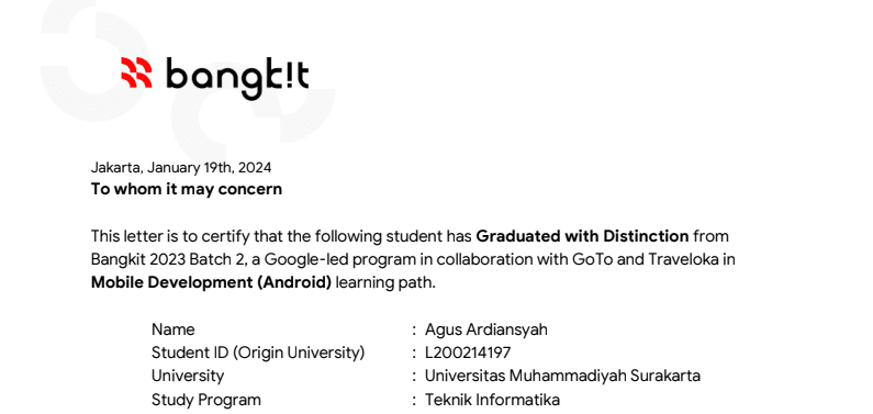 Bangkit Distinction Graduation